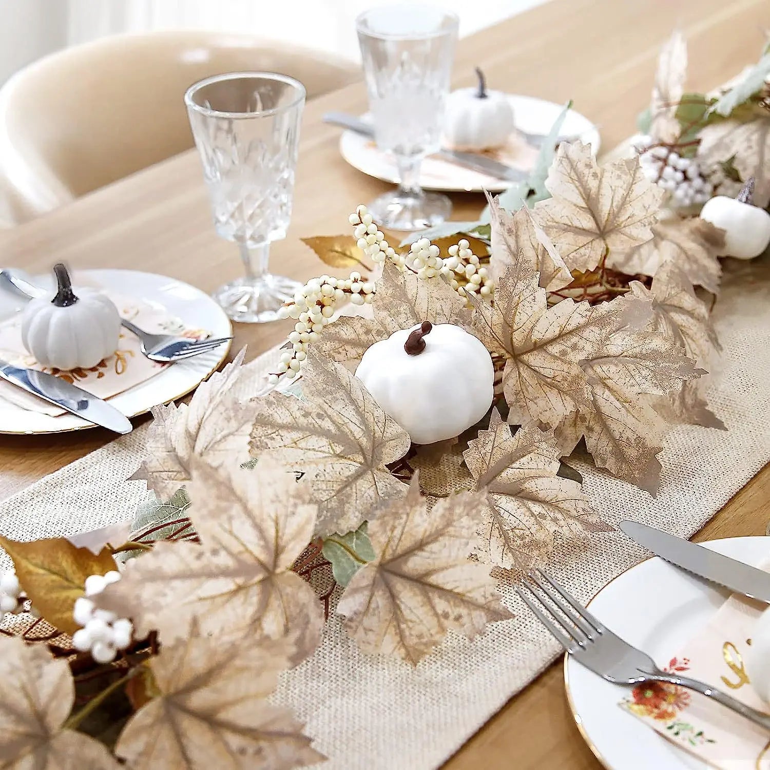 Fall Garland Autumn Maples Leaf Pumpkin Berry Garland Thanksgiving Halloween Fireplace Farmhouse Harvest Decorations for Home
