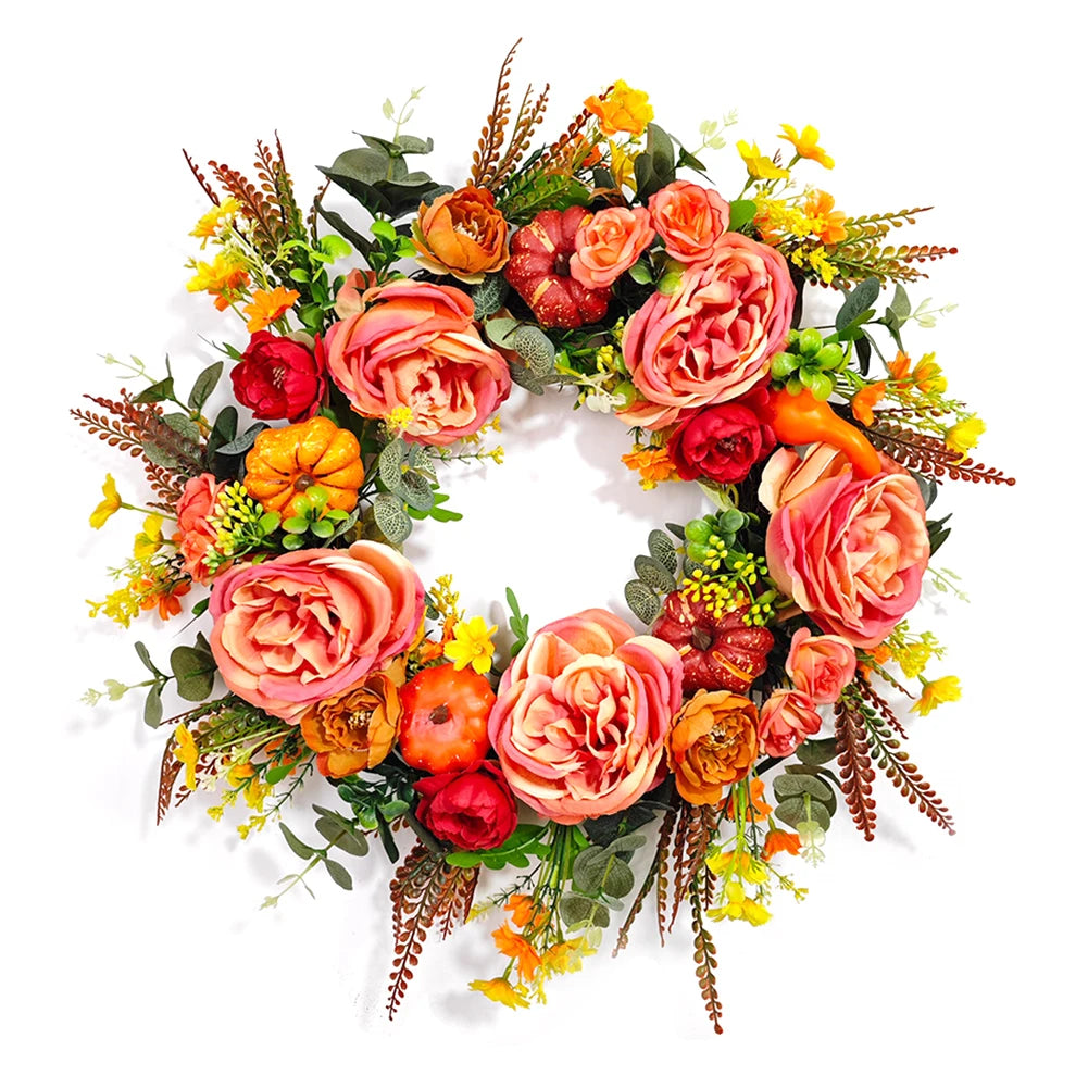 Autumn round Wreath Decorative Artificial Fall Wreath Festival Theme for Harvest Festival Decor