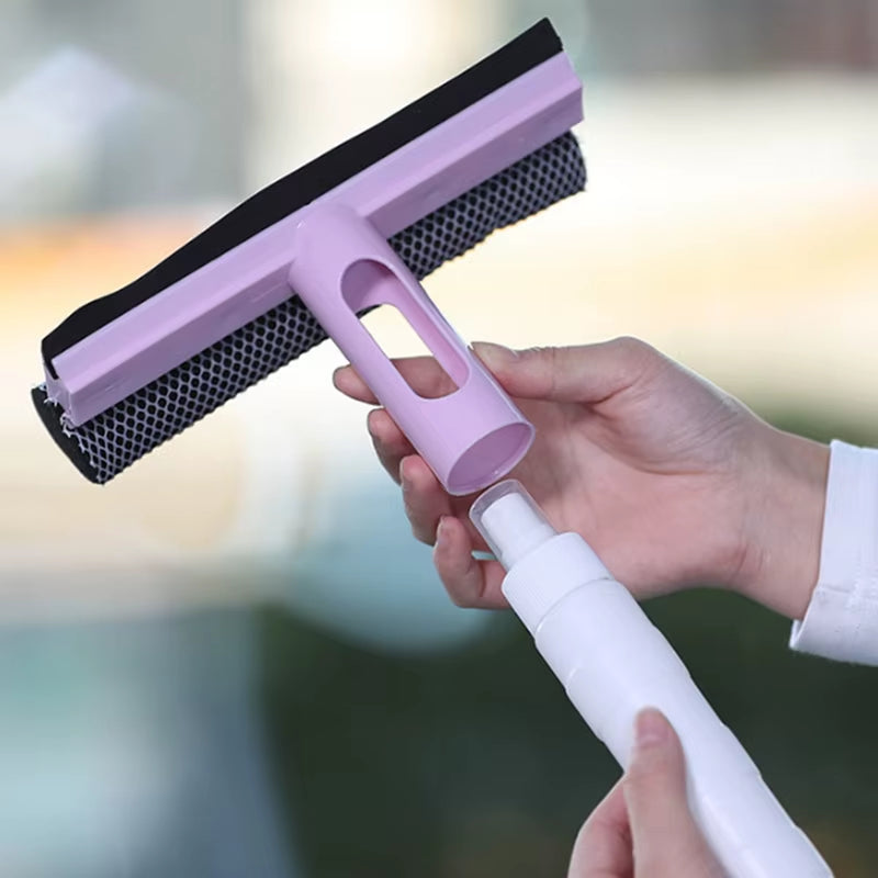 3 in 1 Window Cleaning Brush Glass Wiper for Bathroom Mirror Window with Spray Double-Sided Window Cleaner Squeegee Wiper
