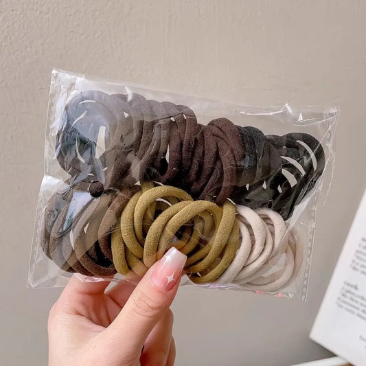 50PCS Colorful Ealstic Hair Rope Ponytail Hold Scrunchie Rubber Band for Women Basic Nylon Hair Bands Elastic Seamless Girls