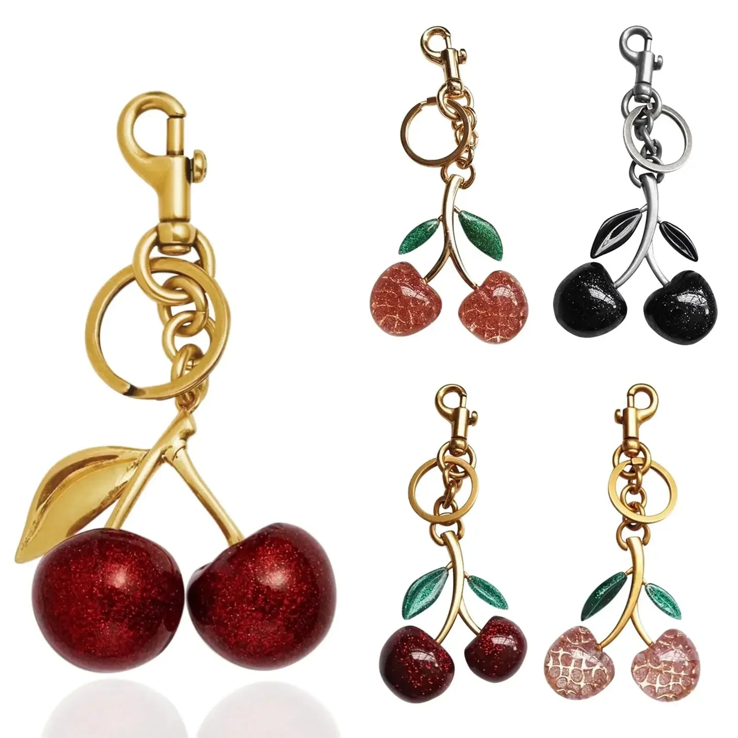 Cherry Bag Charm Cherry Keychain Charm Metal Accessory Sparkling Resin for Coach Purses and Bags, Red, Black, Pink