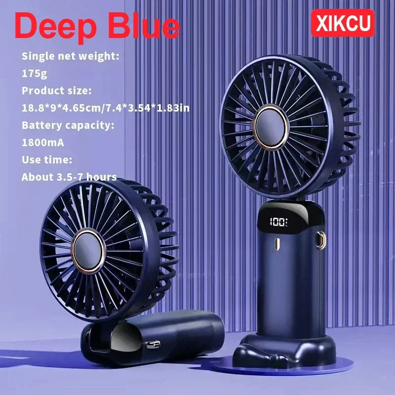 3000Mah 5 Speed USB Rechargeable Fan Handheld Mini Fan Foldable Portable Desk Outdoor Neck Hanging Phone Stand Fan