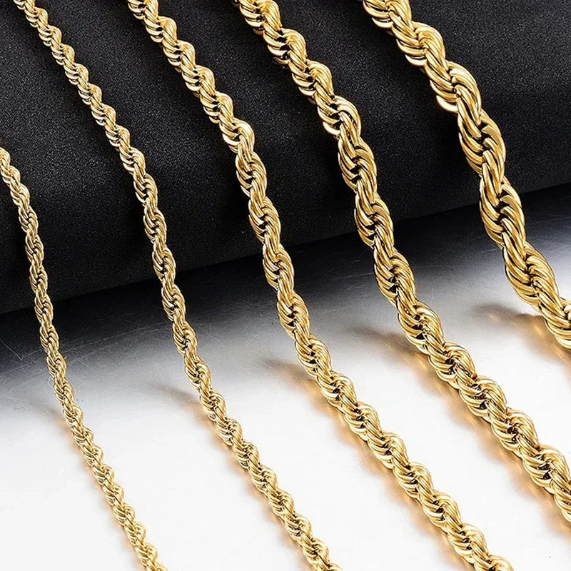 New Gold Color Stainless Steel Rope Chain 2Mm-6Mm Fashion Jewelry Ladies Necklace