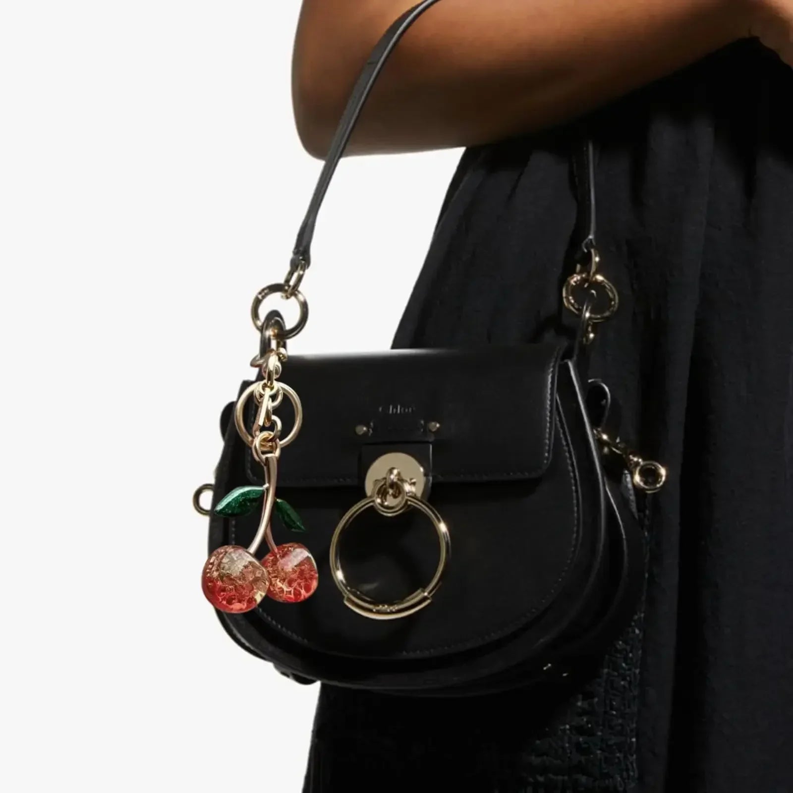 Cherry Bag Charm Cherry Keychain Charm Metal Accessory Sparkling Resin for Coach Purses and Bags, Red, Black, Pink