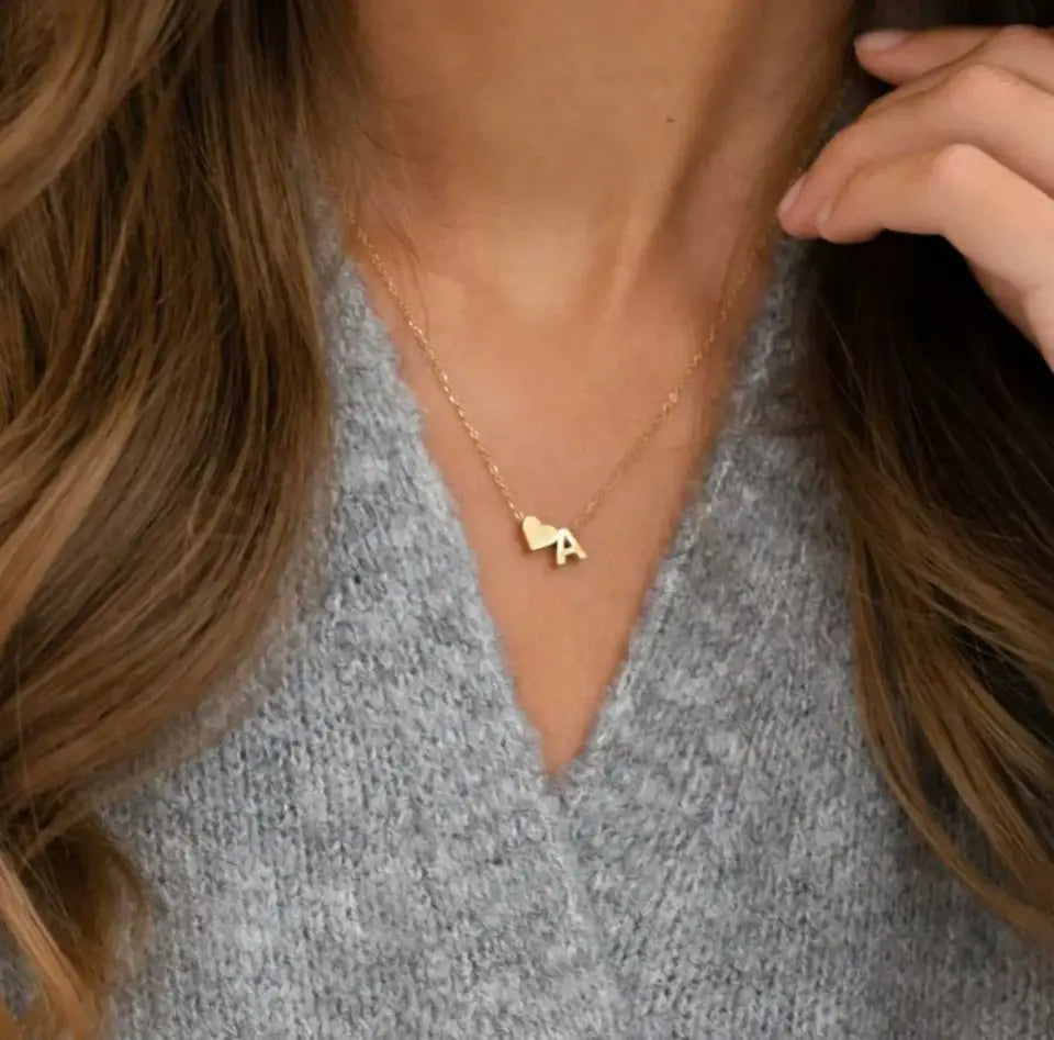 Emanco 6MM Heart Dainty Initial DIY Necklace Gold Color Letter Choker Necklace for Women Pendant Jewelry Gift