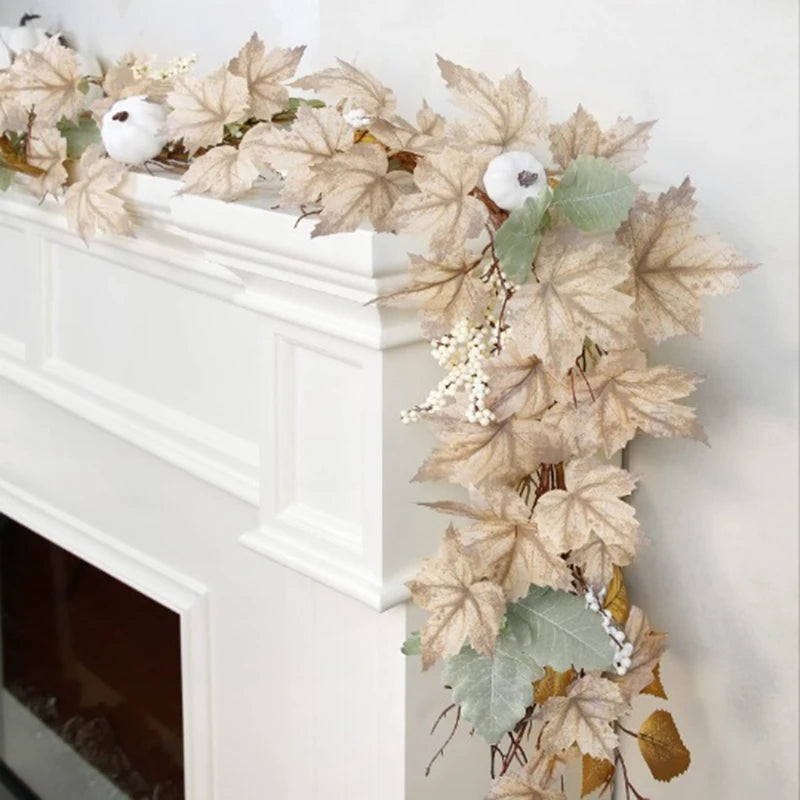 Fall Garland Autumn Maples Leaf Pumpkin Berry Garland Thanksgiving Halloween Fireplace Farmhouse Harvest Decorations for Home