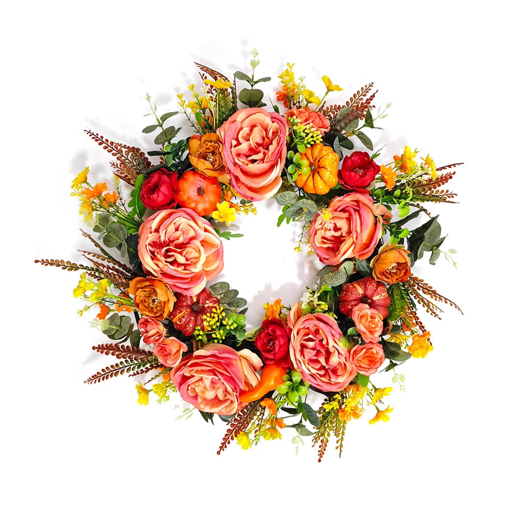Autumn round Wreath Decorative Artificial Fall Wreath Festival Theme for Harvest Festival Decor